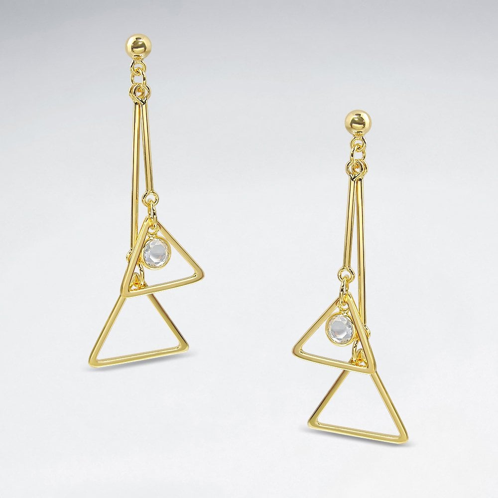 Sterling Silver Cubic Zirconia Triangle Dangle Earrings