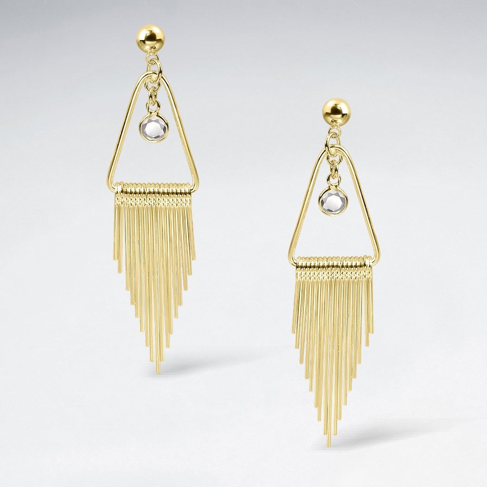 Sterling Silver CZ Triangle Fringe Dangle Earrings