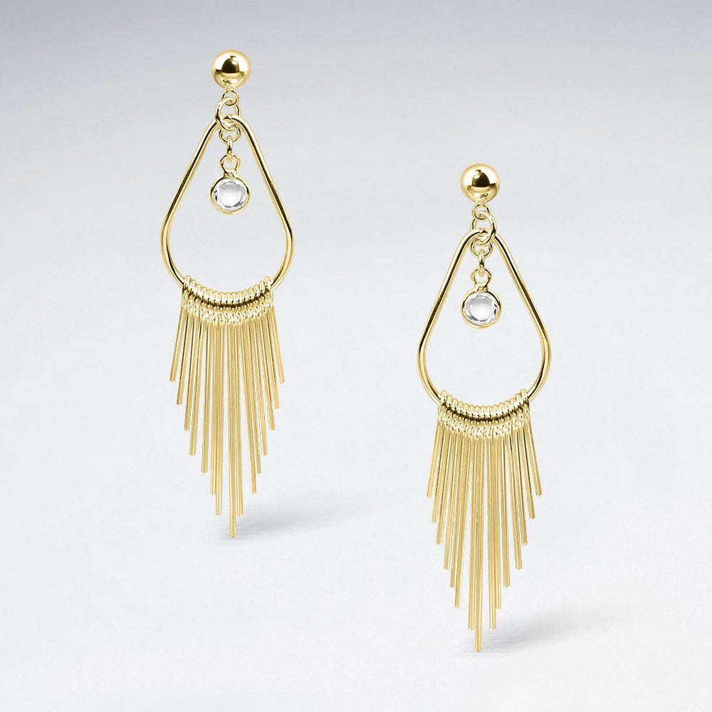 Sterling Silver CZ Teardrop Fringe Dangle Earrings