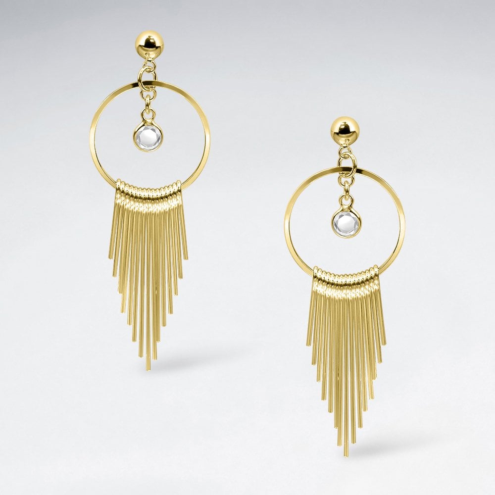 Sterling Silver CZ Circle Fringe Dangle Earrings