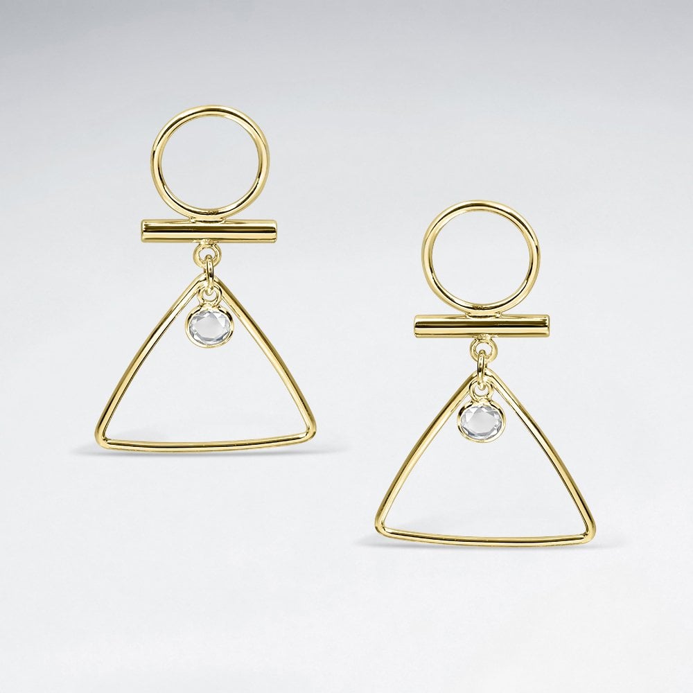 Sterling Silver Openwork CZ Geometric Triangle Earrings