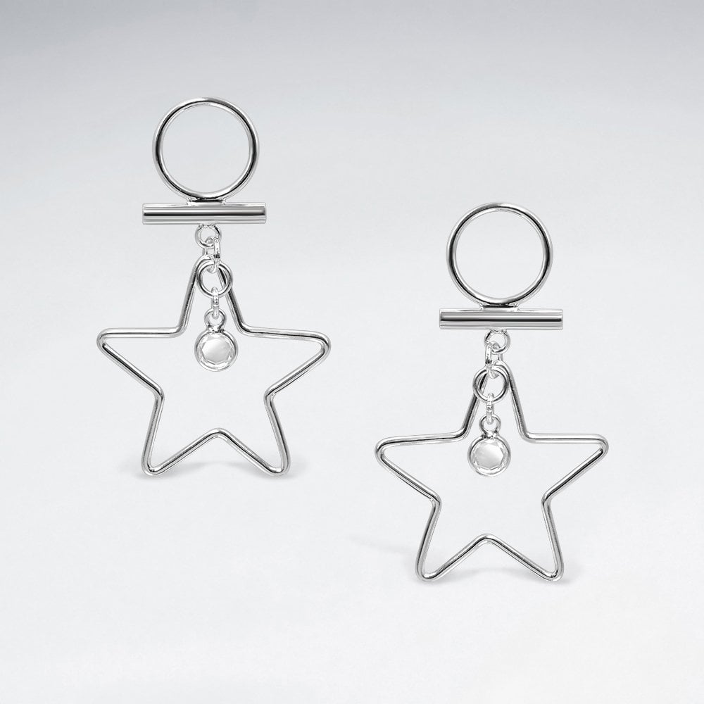 Sterling Silver Openwork CZ Geometric Star Earrings