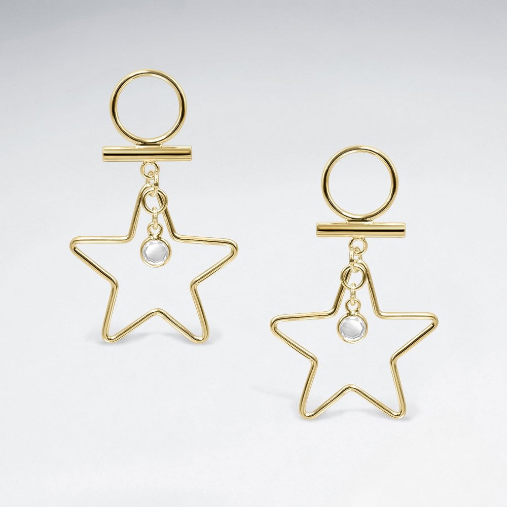 Sterling Silver Openwork CZ Geometric Star Earrings
