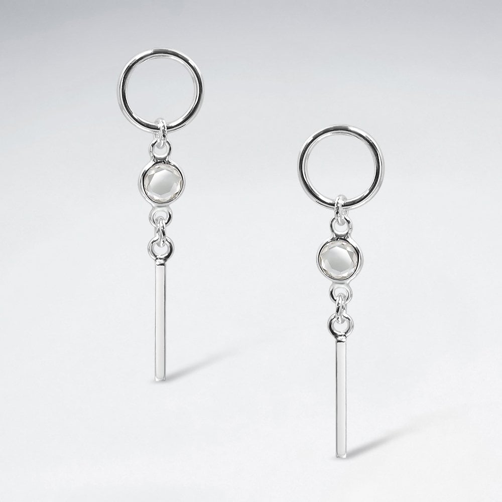Sterling Silver CZ Geometric Drop Dangle Earrings