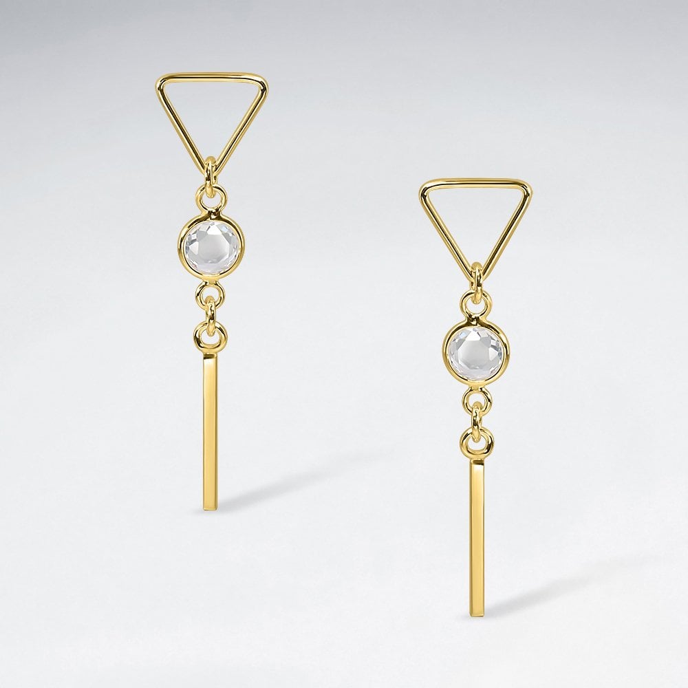 Sterling Silver CZ Triangle Drop Dangle Earrings