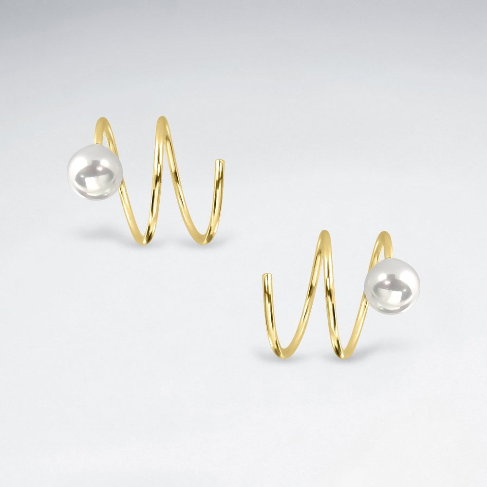 Sterling Silver and Faux Peal Spiral Earrings