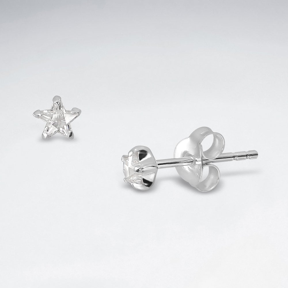 Sterling Silver Cubic Zirconia Star Stud Earrings