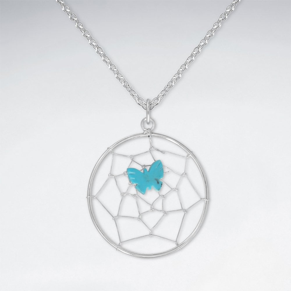 Sterling Silver Dream Catcher Butterfly Pendant