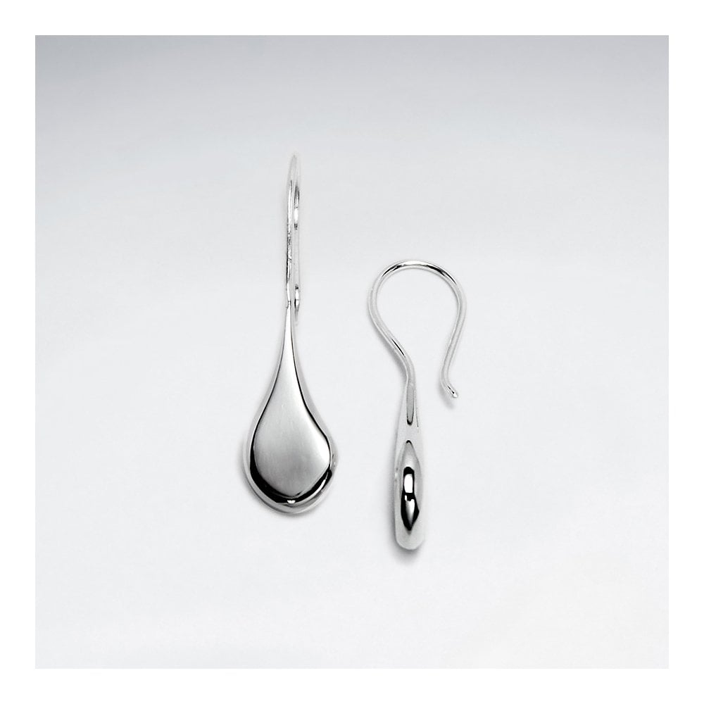 Delicate Polished Silver Teardrop  Dangle Hook Earrings