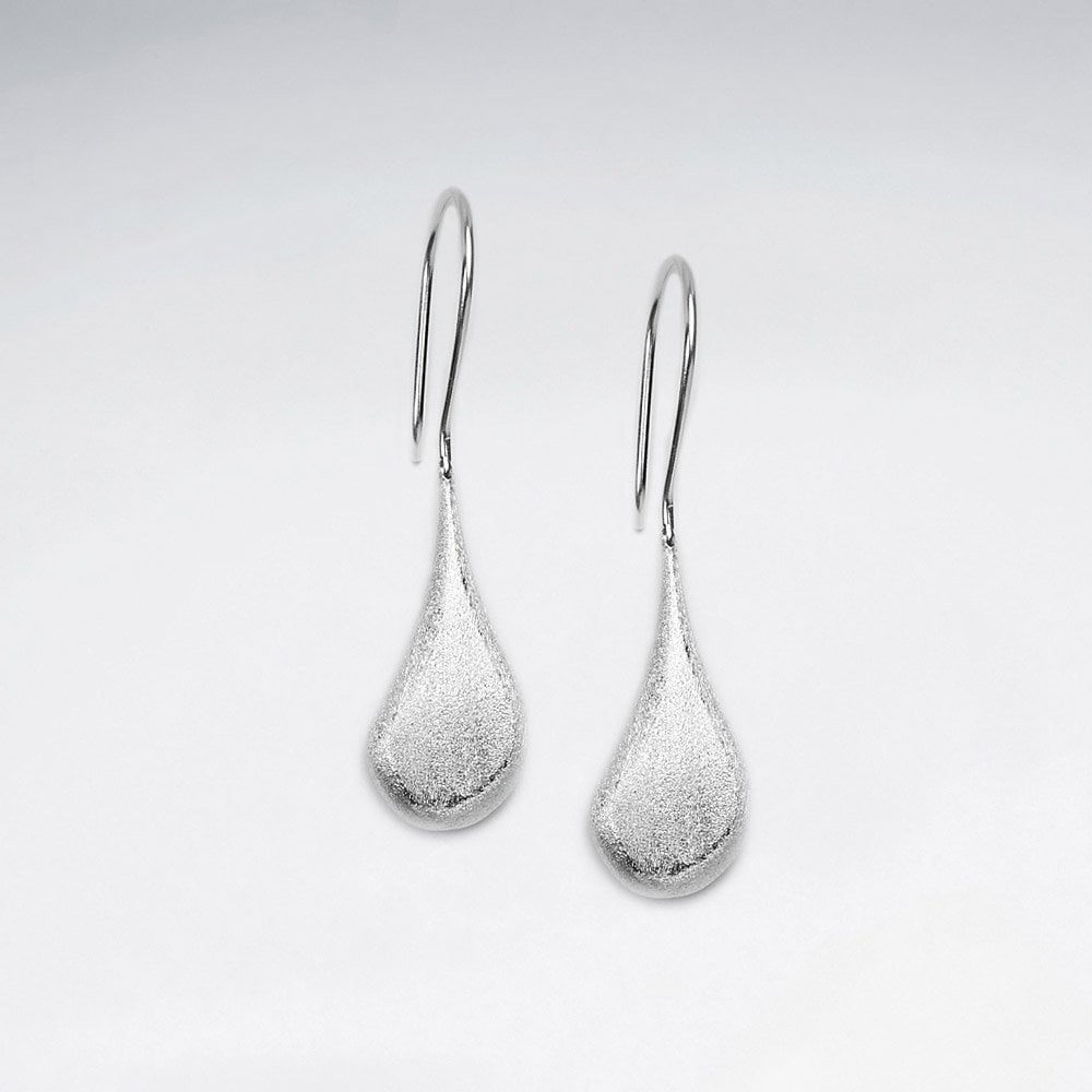 Delicate Polished Silver Teardrop  Dangle Hook Earrings
