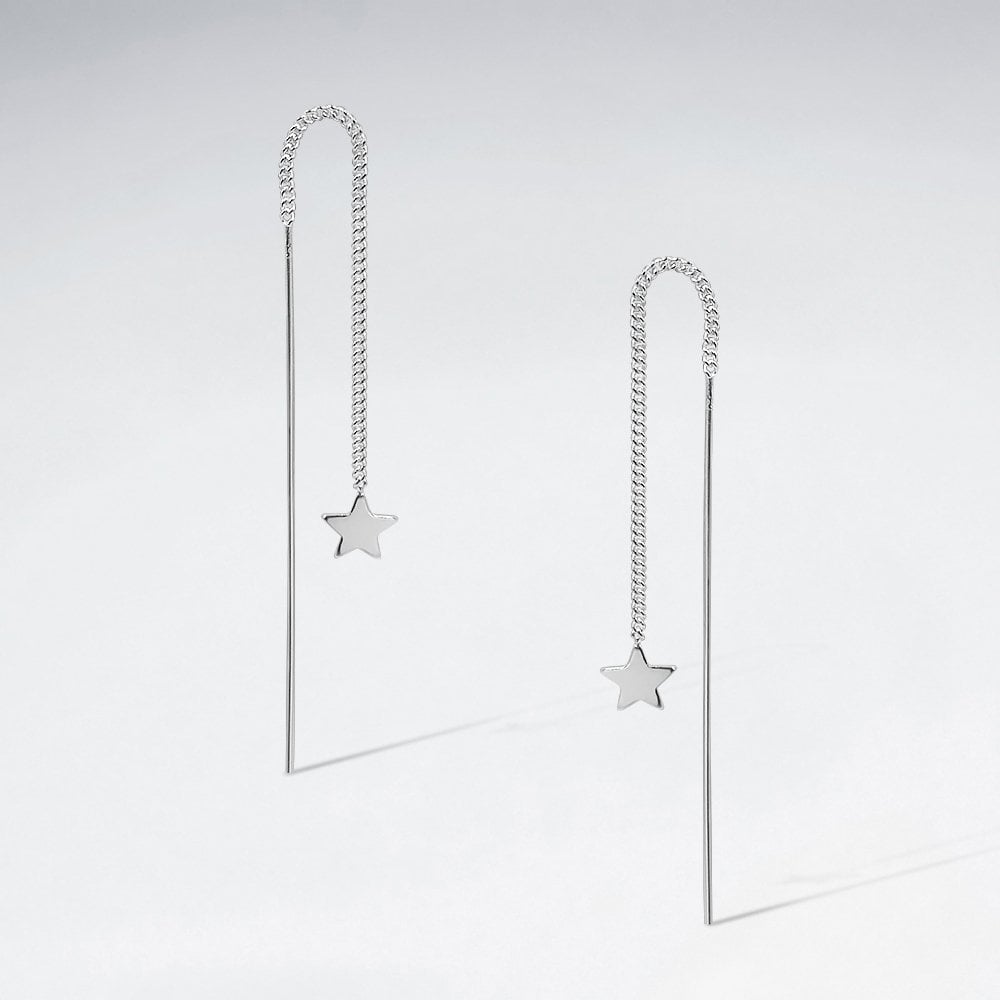 Matte Finishing Wish Upon a Star Sterling Silver Threader Earrings