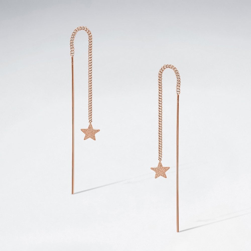 Matte Finishing Wish Upon a Star Sterling Silver Threader Earrings