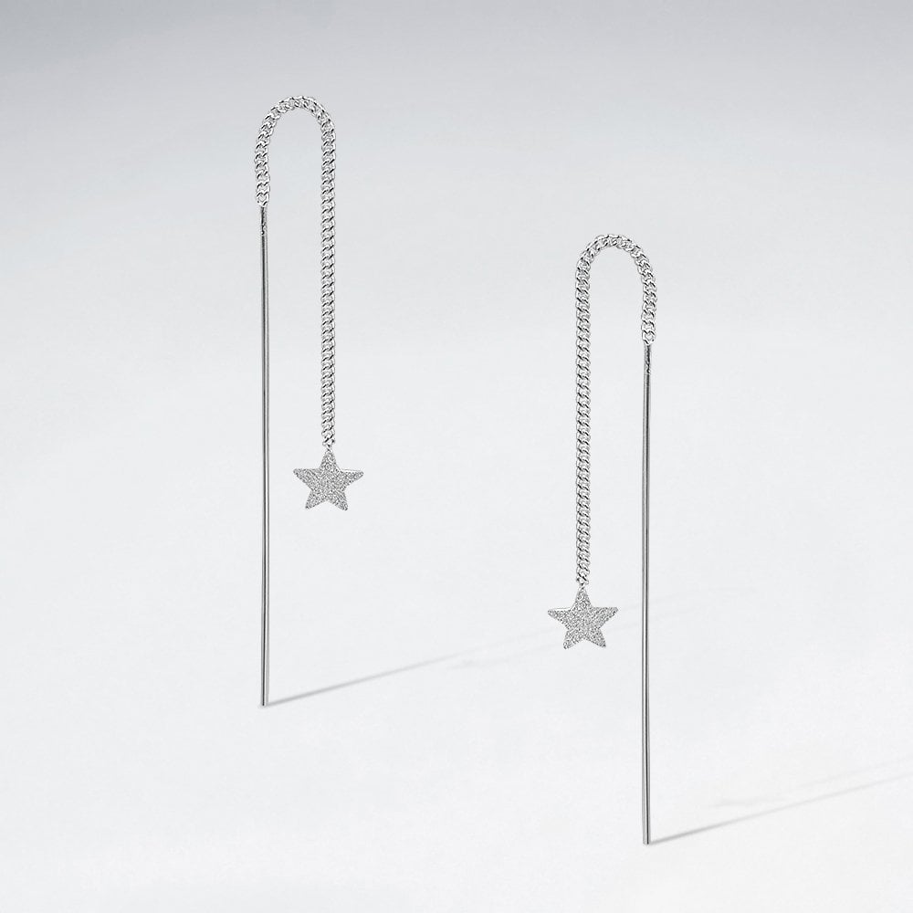 Matte Finishing Wish Upon a Star Sterling Silver Threader Earrings