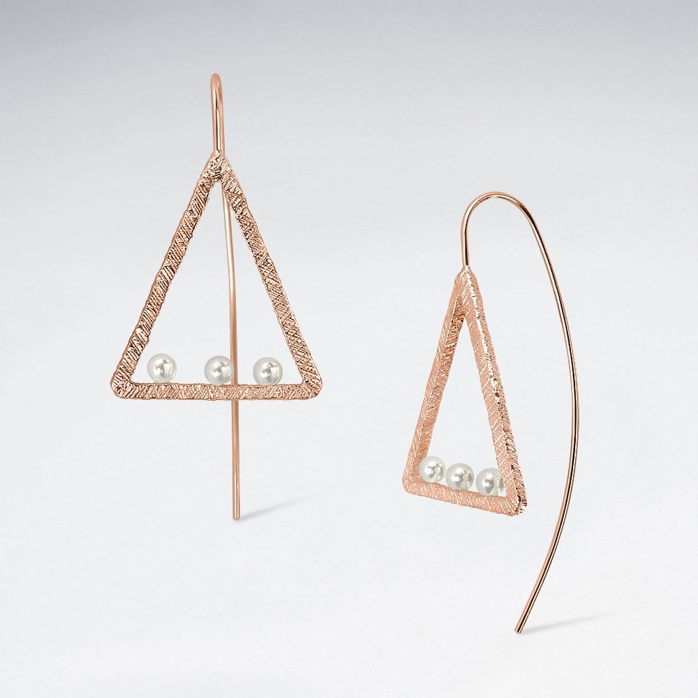 Sterling Silver and Faux Pearl Triangle Hook Earrings