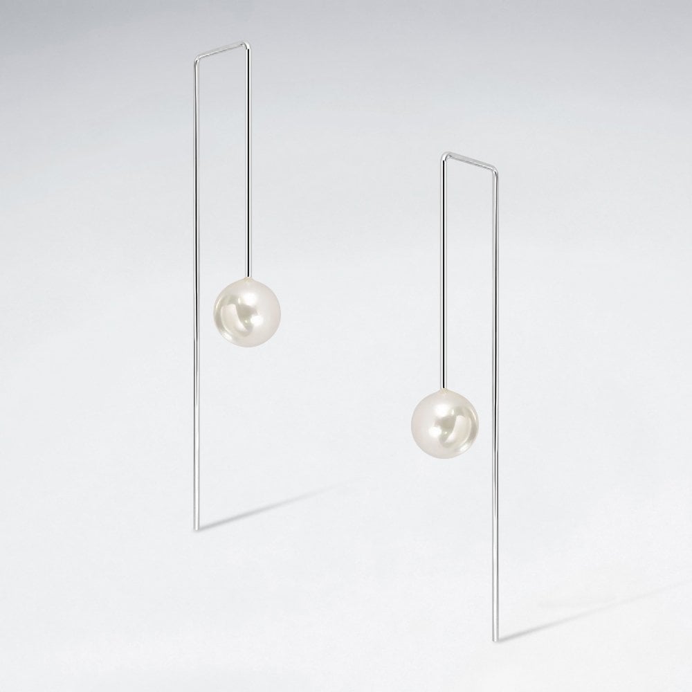 Sterling Silver and Faux Pearl Threader Earrings
