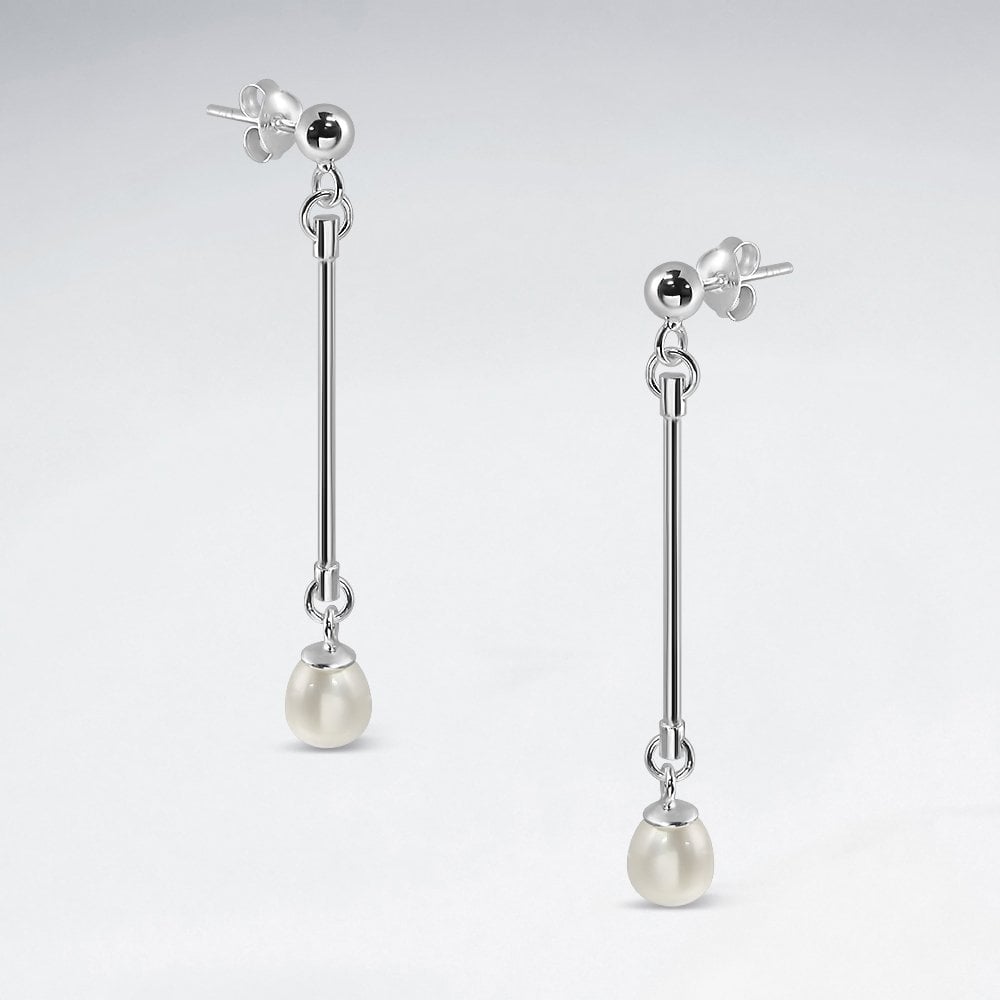 Sterling Silver and Faux Pearl Stud Dangle Earrings