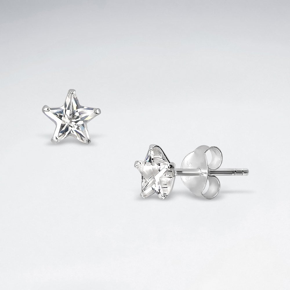 Sterling Silver Cubic Zirconia Starry Stud Earrings