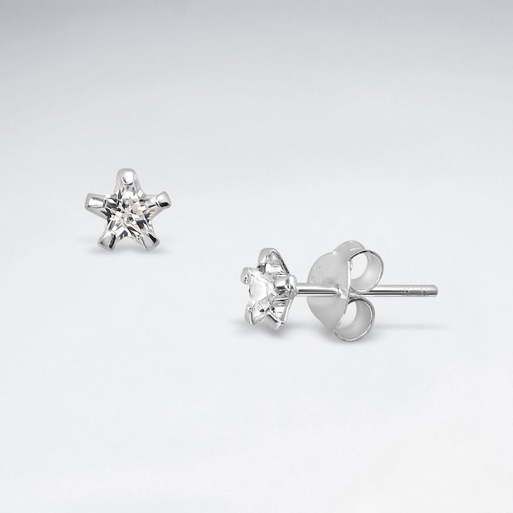 Sterling Silver Cubic Zirconia Star Stud Earrings