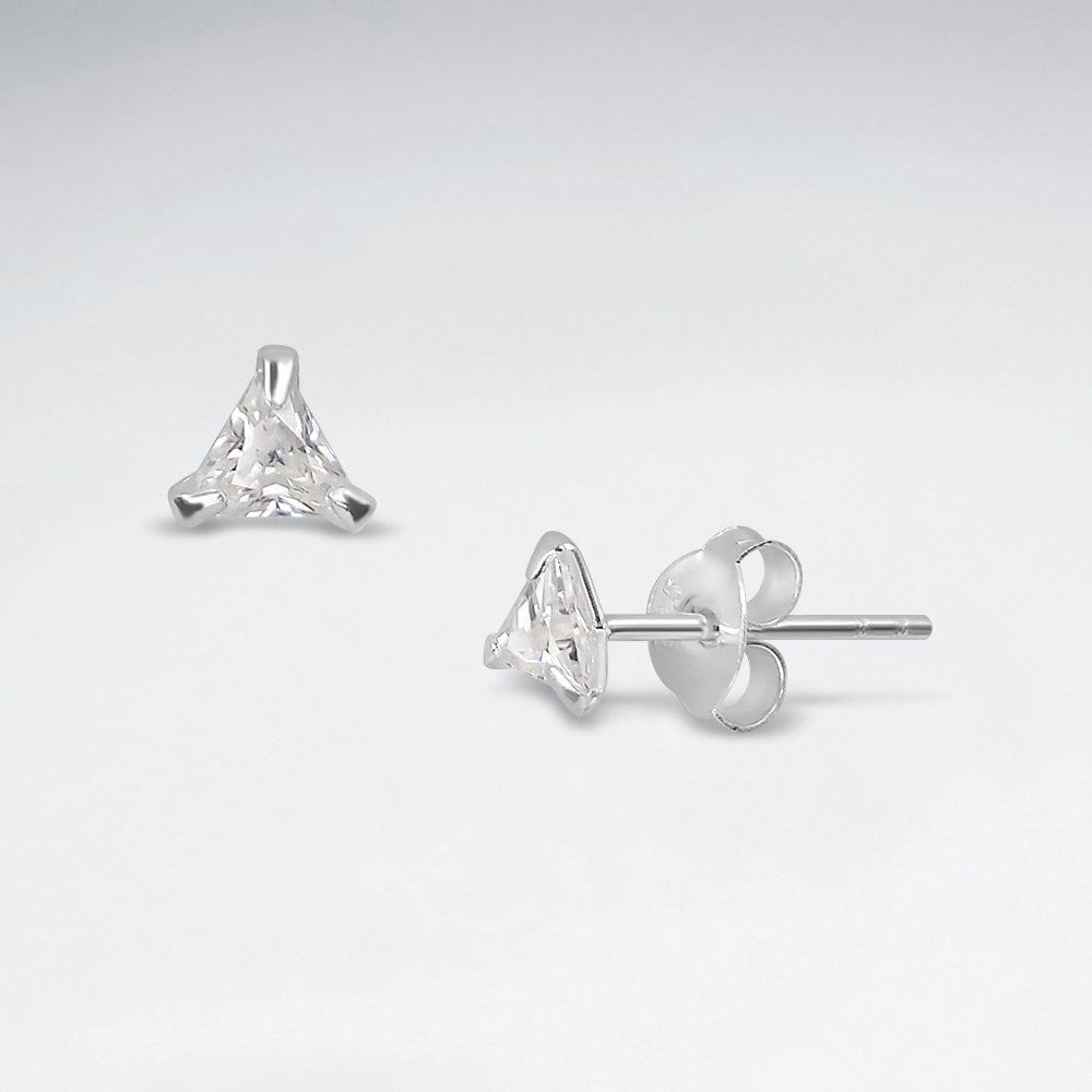 Sterling Silver Trillion Cut Cubic Zirconia Earrings
