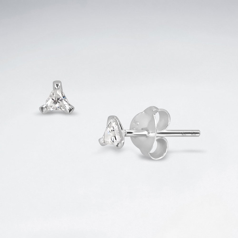 Sterling Silver Cubic Ziconia Triangle Stud Earrings