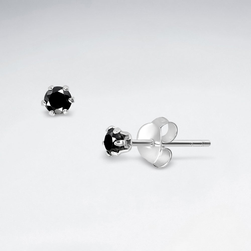 Sterling Silver Round-Cut Cubic Ziconia Stud Earrings