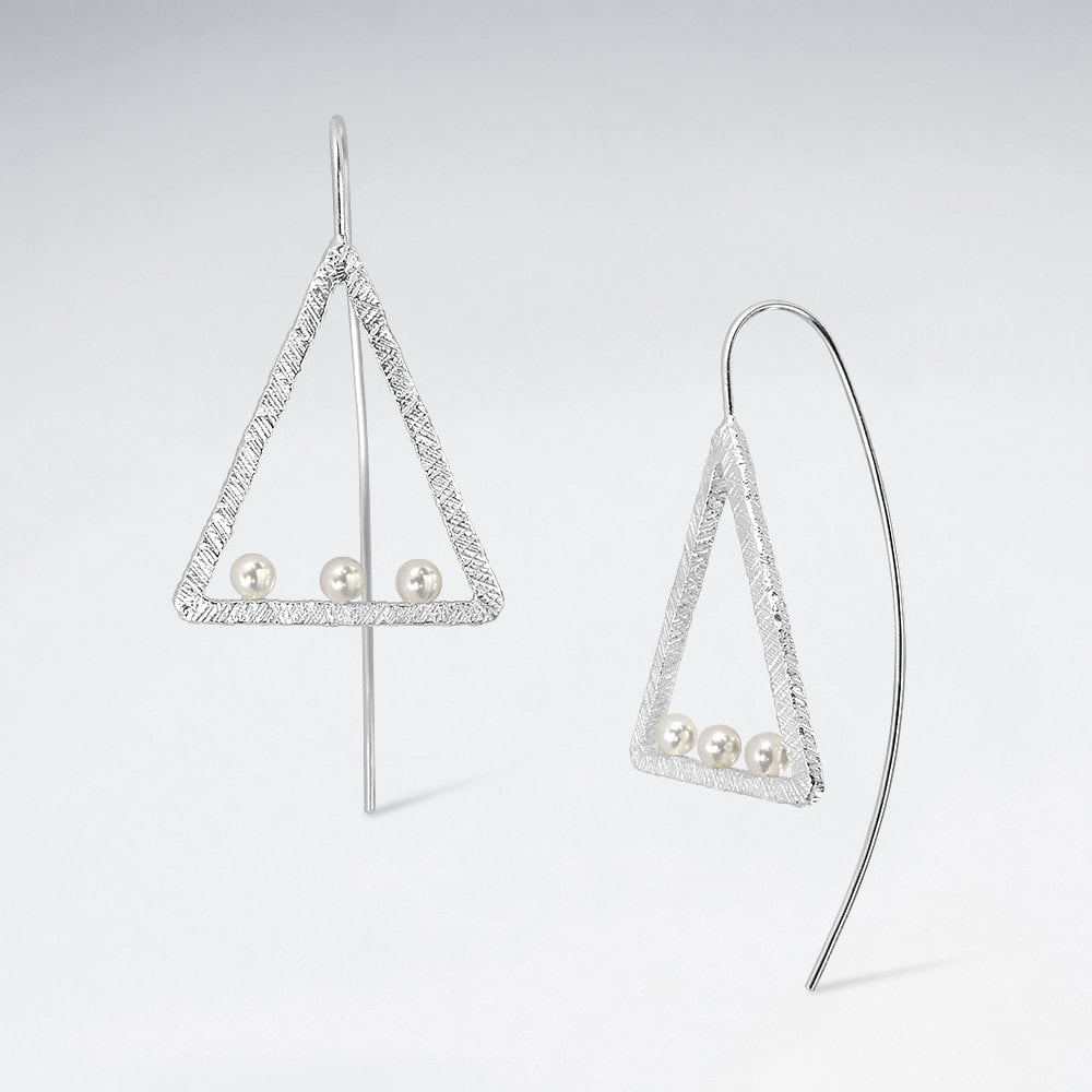 Sterling Silver and Faux Pearl Triangle Hook Earrings