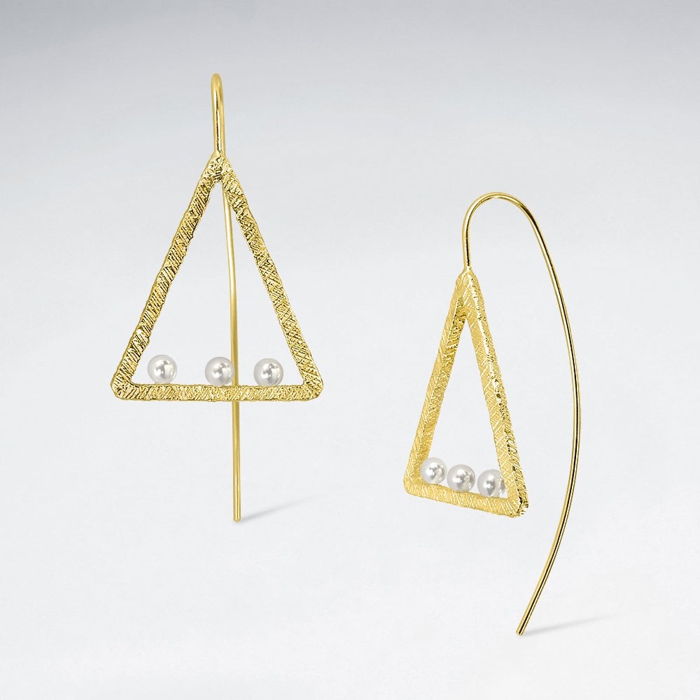 Sterling Silver and Faux Pearl Triangle Hook Earrings