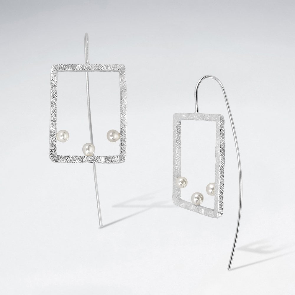 Sterling Silver and Faux Pearl Square Hook Earrings