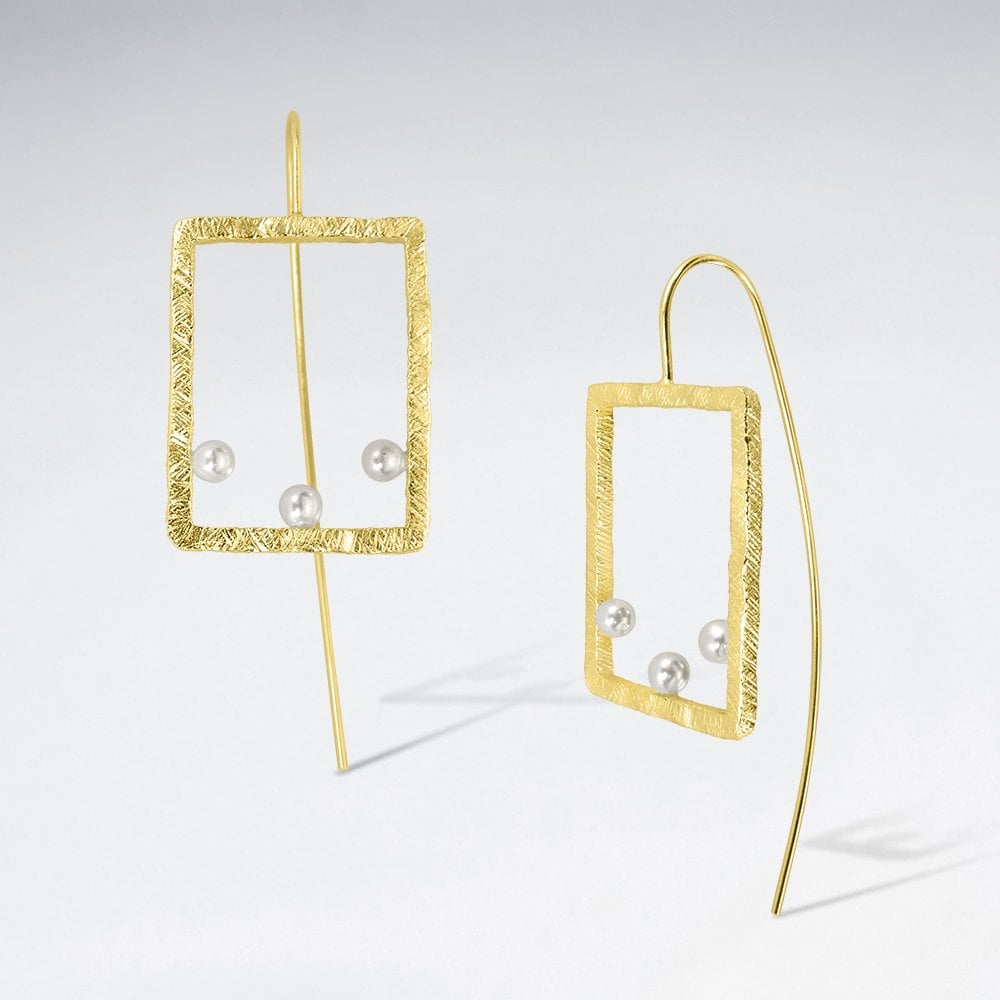 Sterling Silver and Faux Pearl Square Hook Earrings