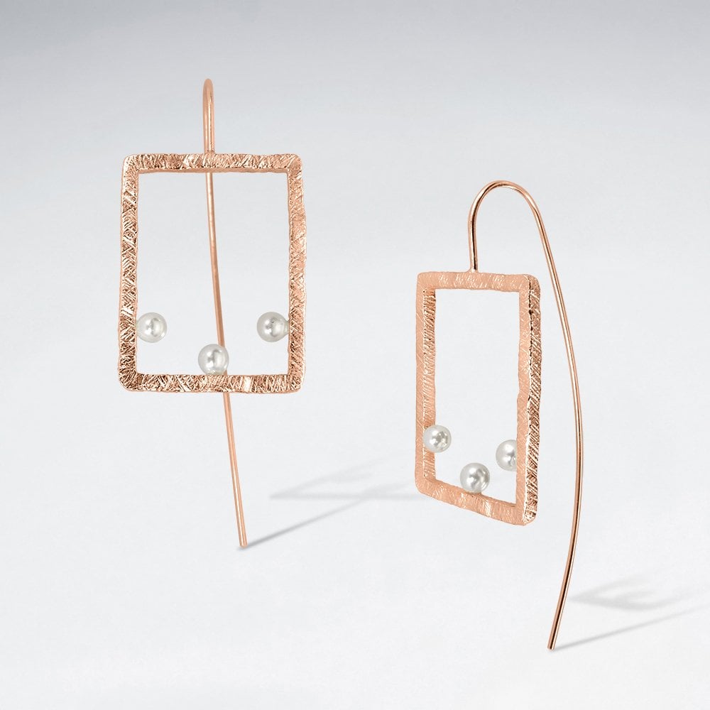 Sterling Silver and Faux Pearl Square Hook Earrings