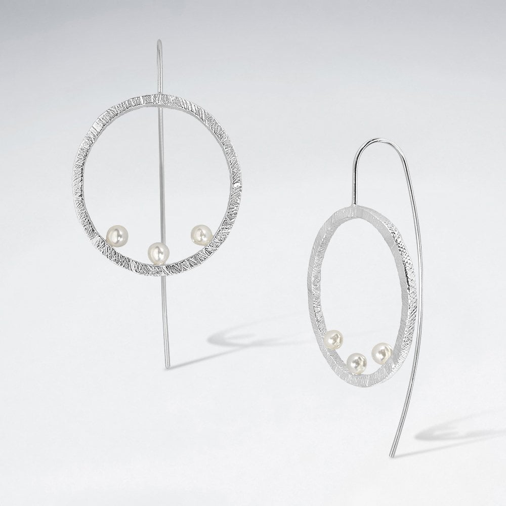 Sterling Silver and Faux Pearl Circle Hook Earrings