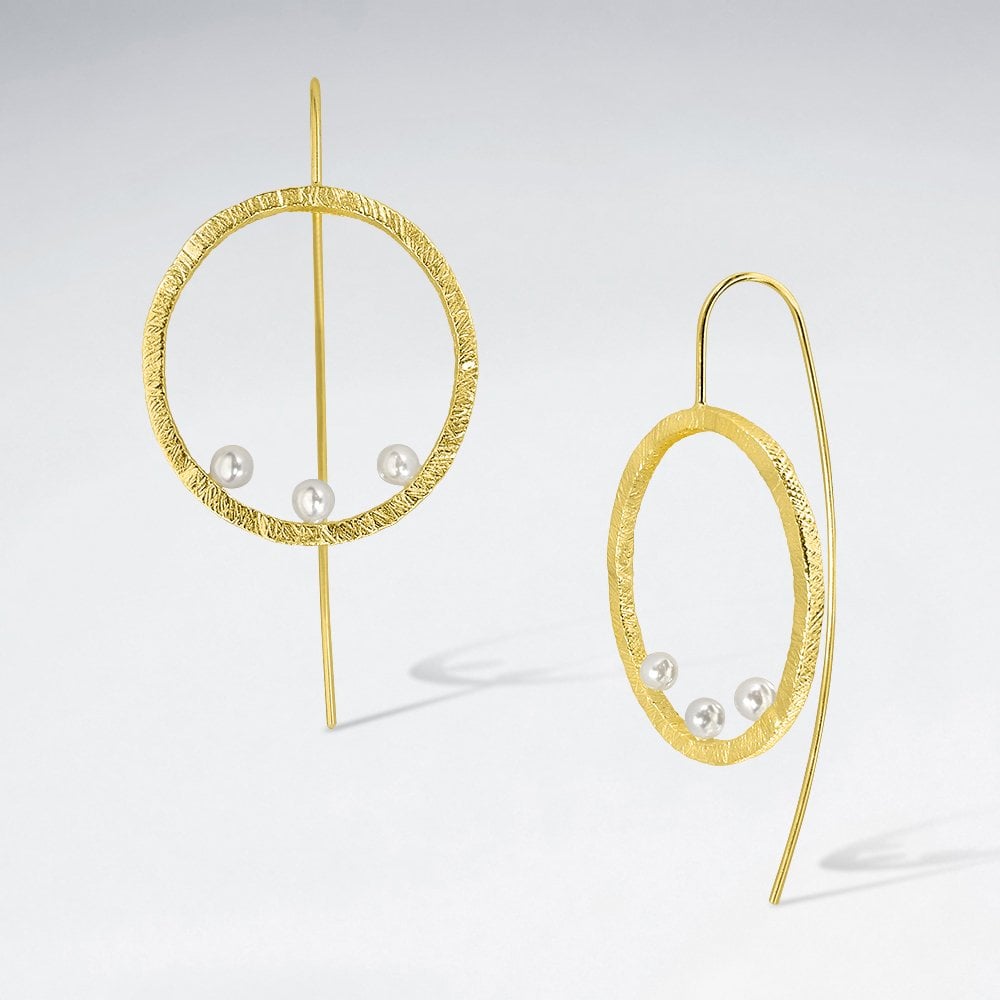 Sterling Silver and Faux Pearl Circle Hook Earrings