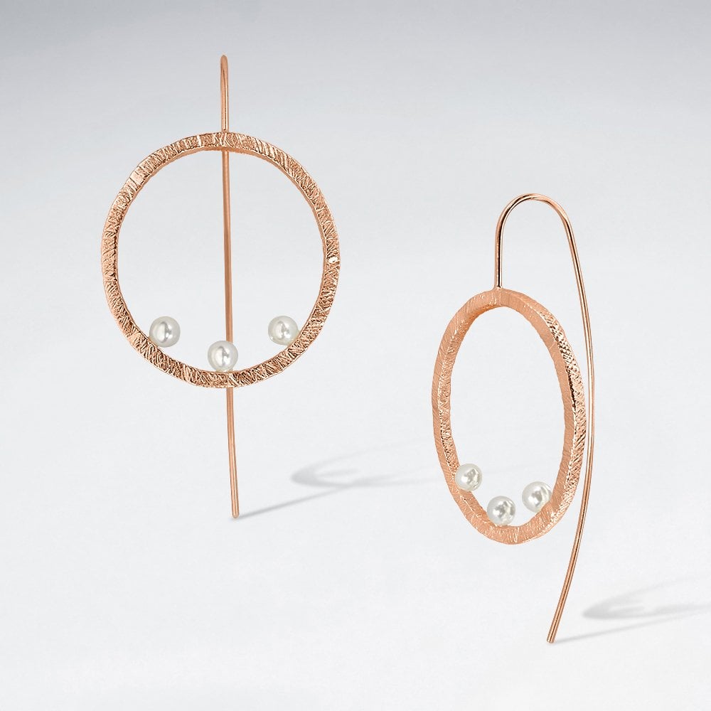 Sterling Silver and Faux Pearl Circle Hook Earrings