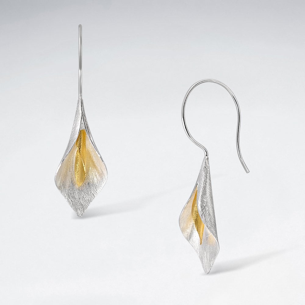 Sterling Silver Lily Flower Hook Earrings