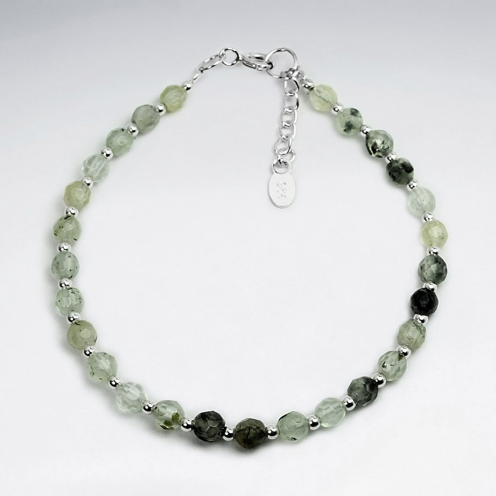 7" Faceted Full Ball Bead & Sterling Silver Bracelet