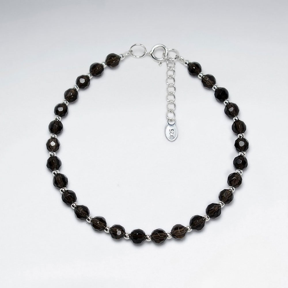 7" Faceted Full Ball Bead & Sterling Silver Bracelet