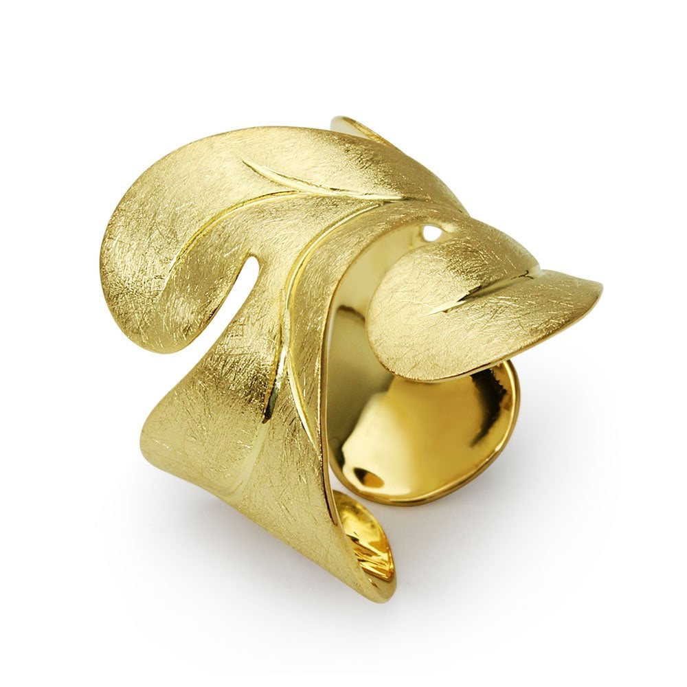 Golden Glow Wrapped Leaf Ring in Sterling Silver