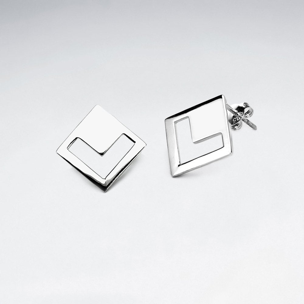 GeoMarqis Openwork Silver Chevron Stud Earrings