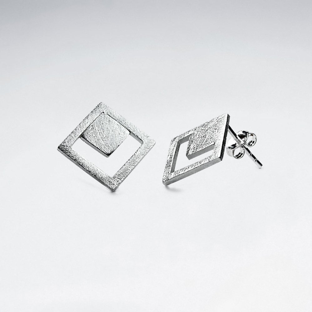 GeoMarqis Openwork Silver Chevron Stud Earrings