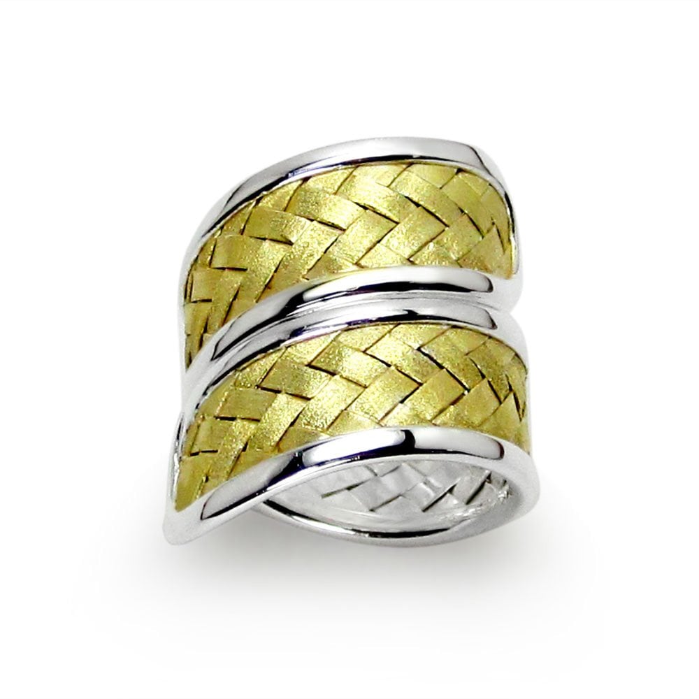 Handmade Matte Silver High Polished Basketweave Wide Band Ring