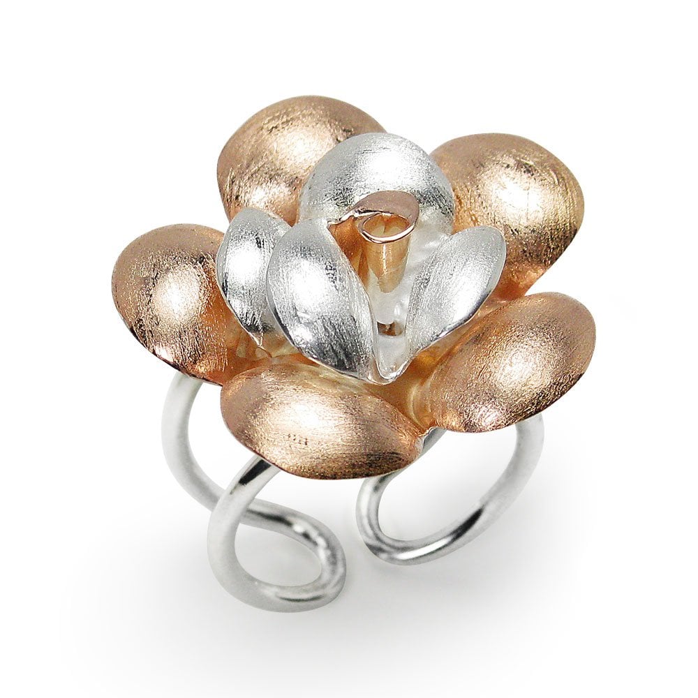 Handmade Matte Silver High Polished Flower Statement Ring