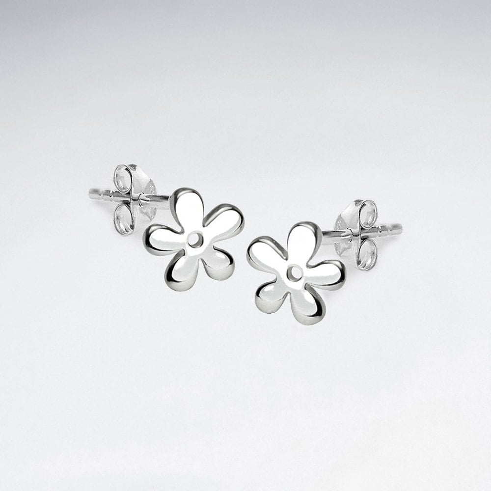 Flower Silhouettes Polished Sterling Silver Earrings