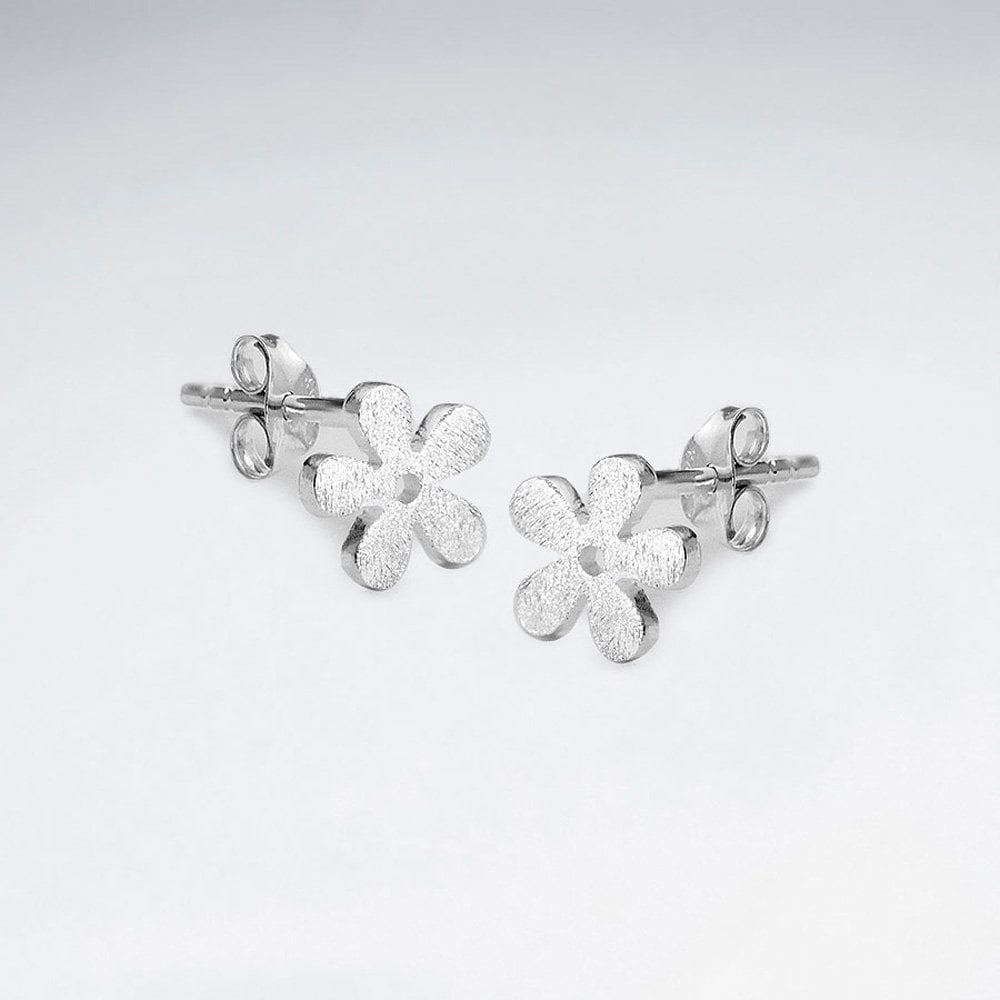 Flower Silhouettes Polished Sterling Silver Earrings