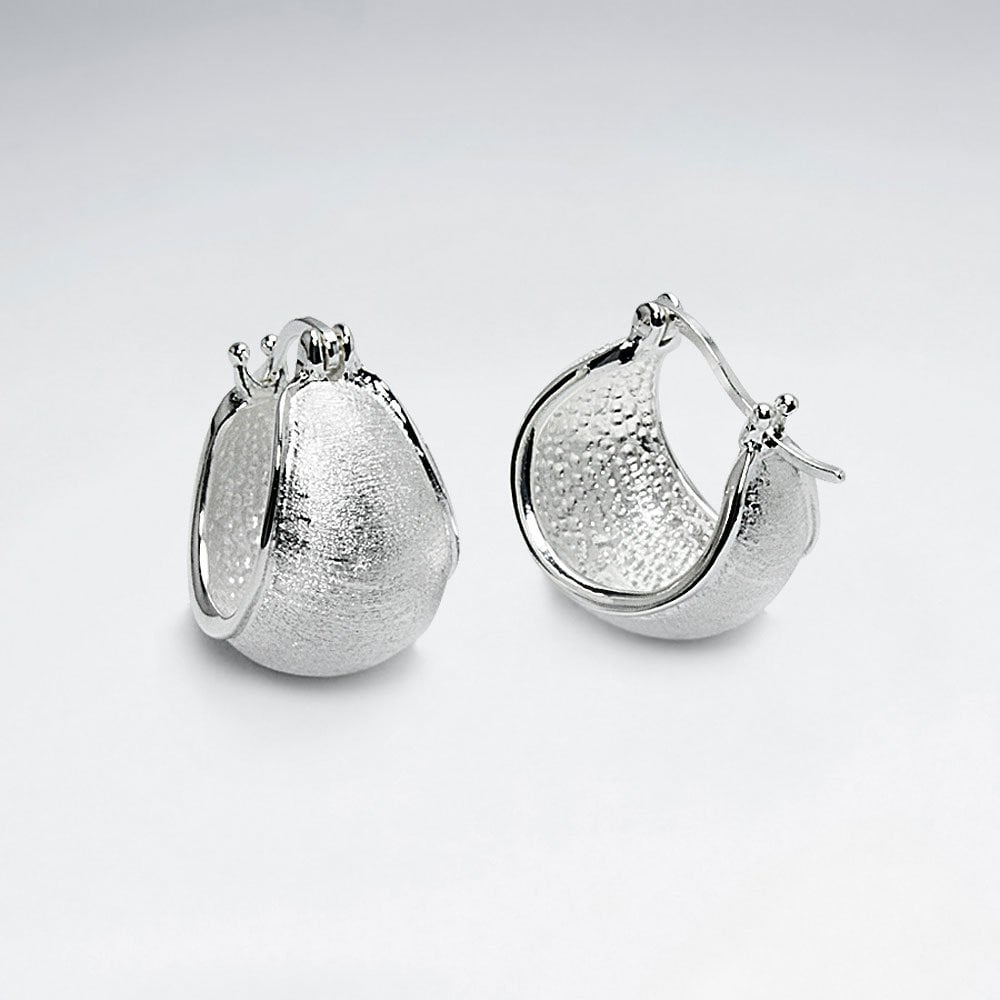 Textured Silver Wide Small U-Hoop Earrings
