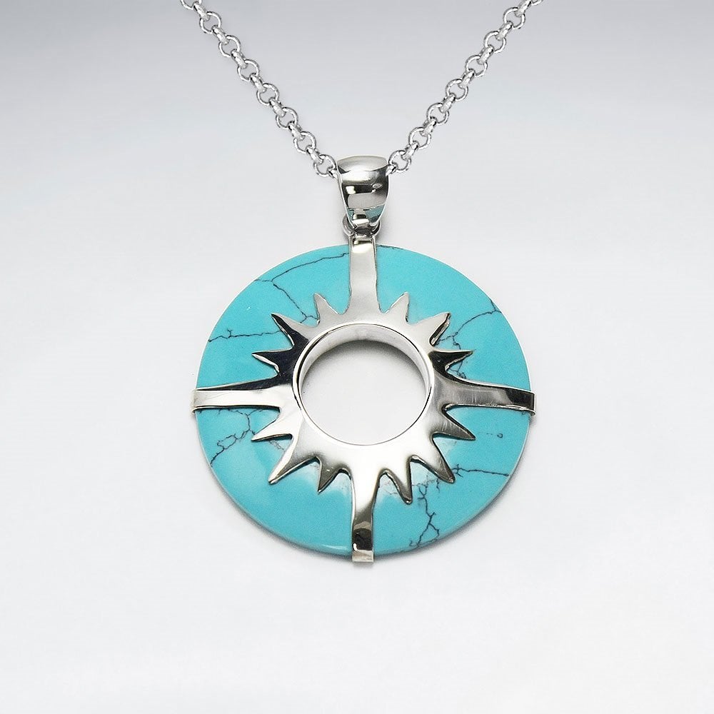 Open Circle  Blue Turquoise Silver Pendant