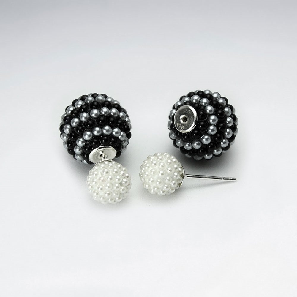 Black And White Synthetic Pearl Mise En Double Sided Stud Earring