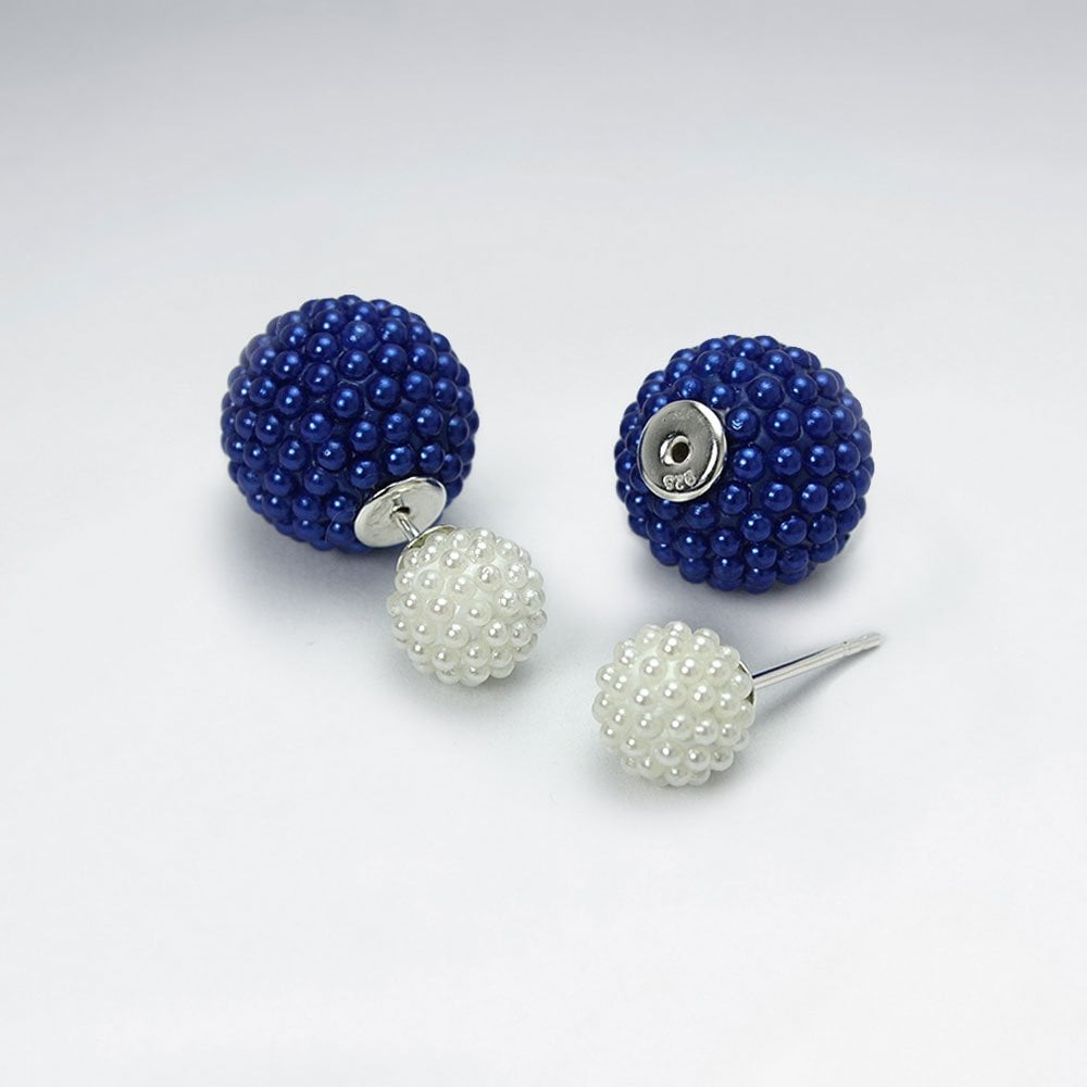 Black And White Synthetic Pearl Mise En Double Sided Stud Earring