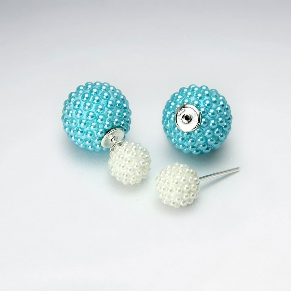 Black And White Synthetic Pearl Mise En Double Sided Stud Earring
