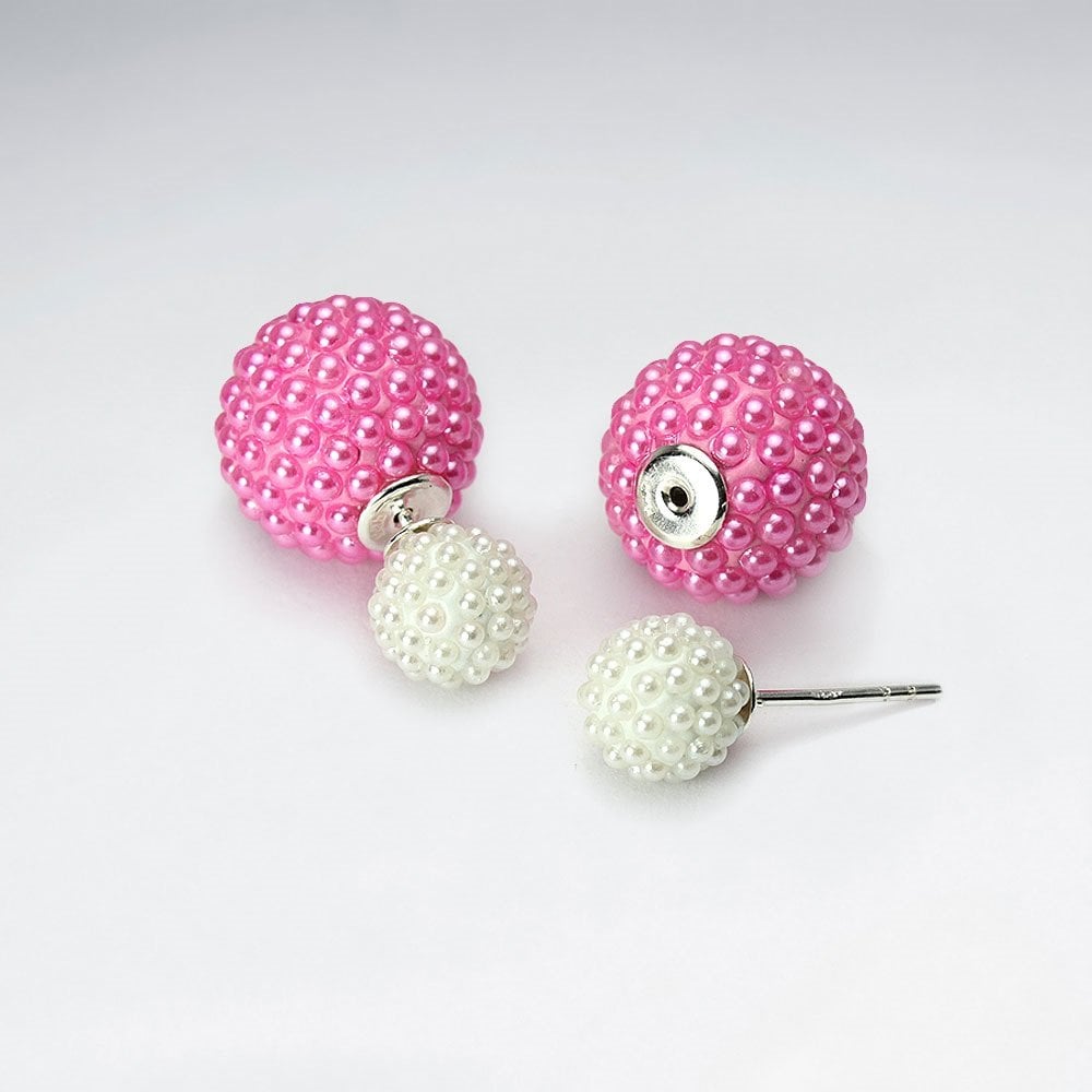 Black And White Synthetic Pearl Mise En Double Sided Stud Earring
