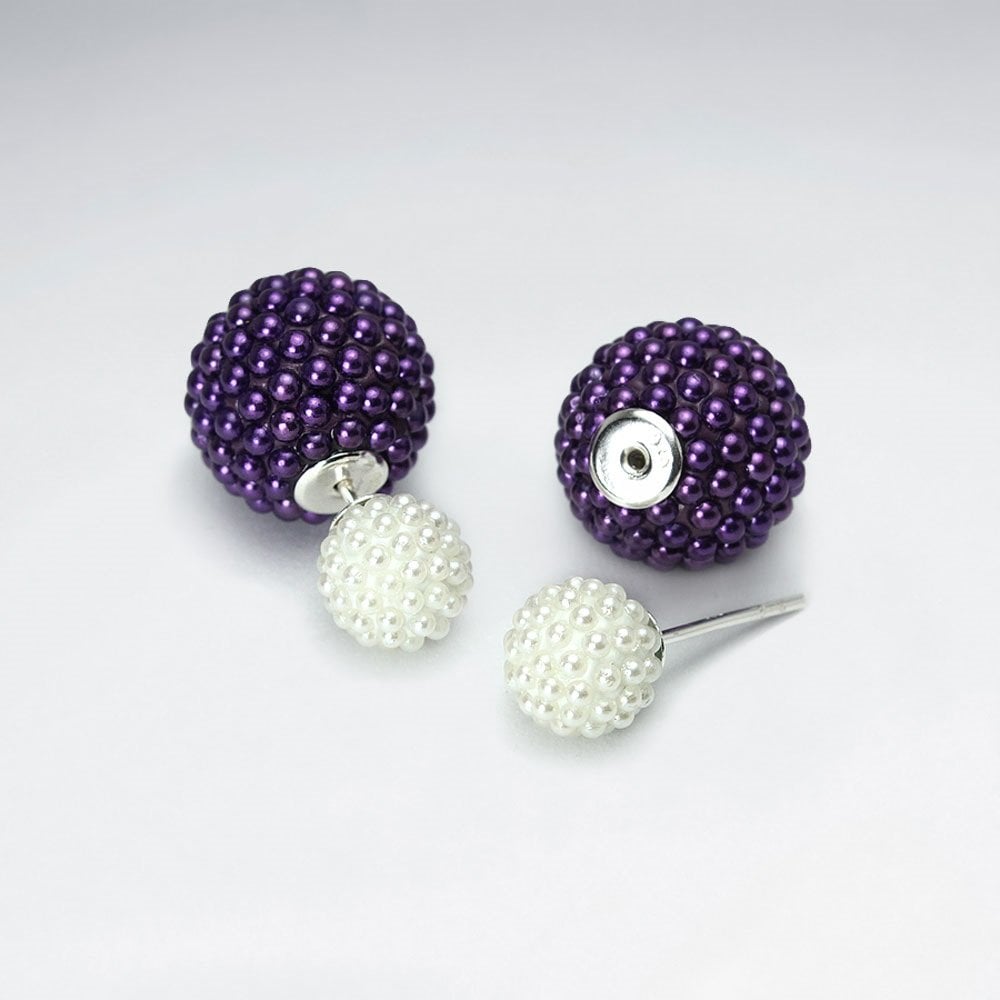Black And White Synthetic Pearl Mise En Double Sided Stud Earring